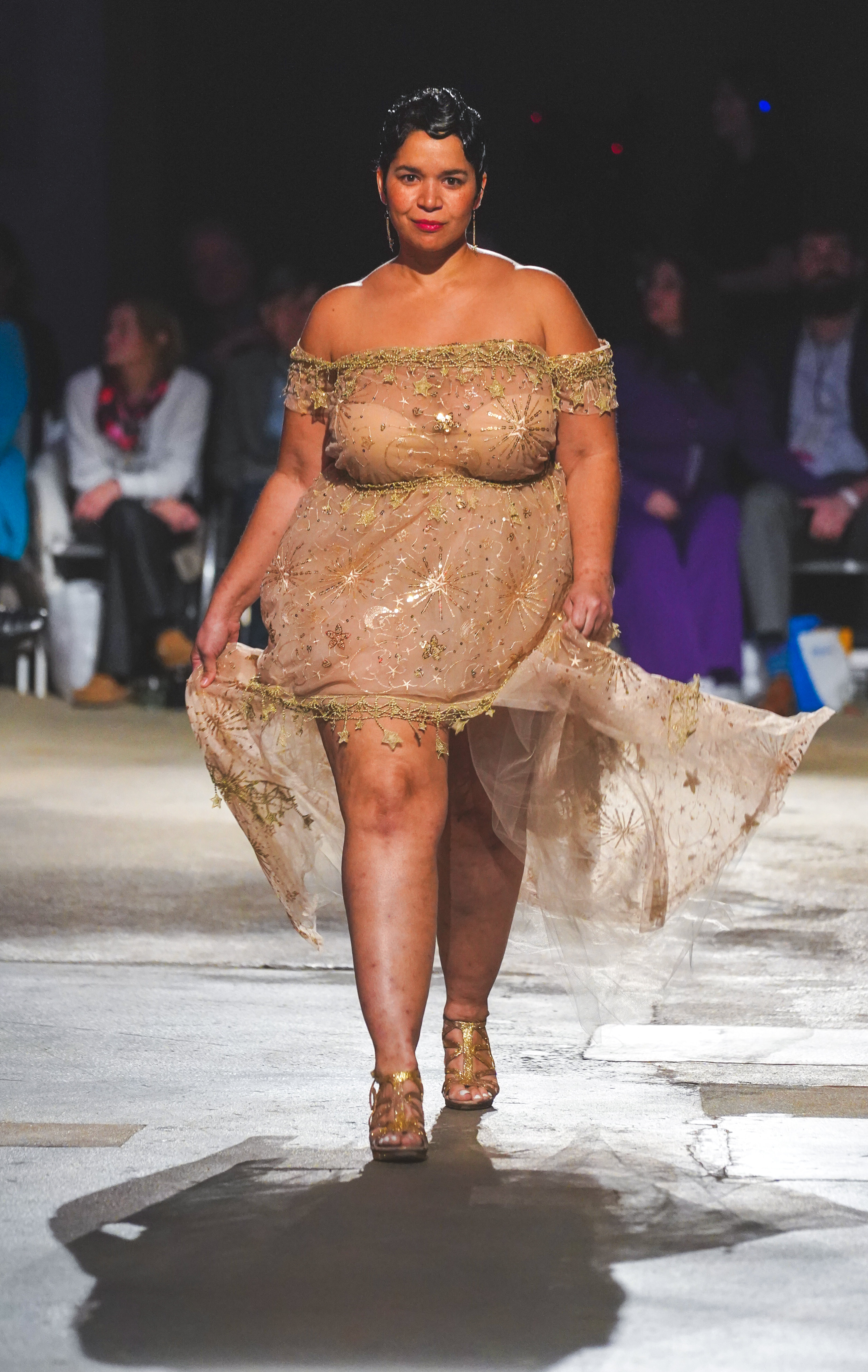 A nude plus size long sleeve beaded evening gown FOR SALE!